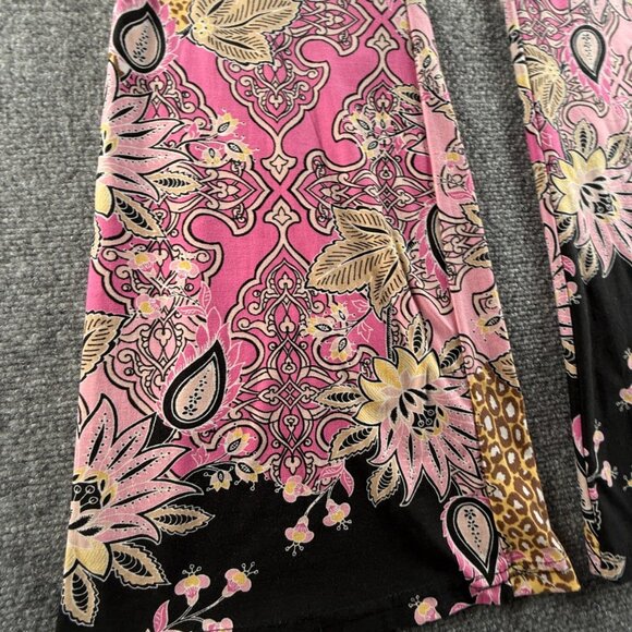 Bohemian Pink Black Paisley Floral Colorful Pants Women Soft Pull On Stretch XL - Picture 6 of 16